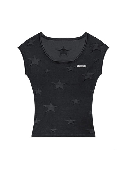Star Embroidery Round Neck Short Sleeve T-Shirt【s0000013102】
