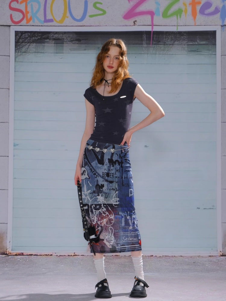 Star Embroidery Round Neck Short Sleeve T-Shirt【s0000013102】