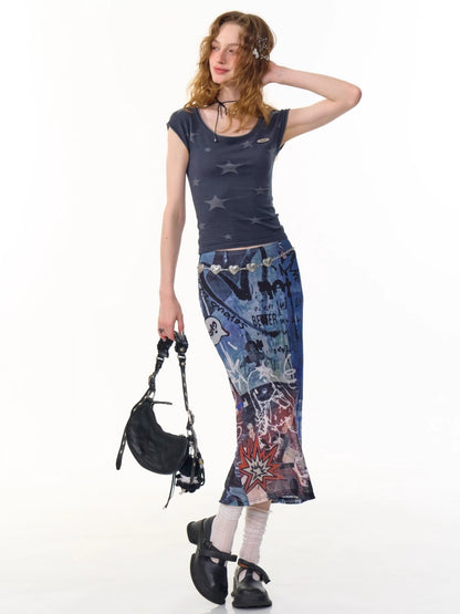 Star Embroidery Round Neck Short Sleeve T-Shirt【s0000013102】