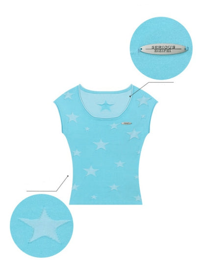 Star Embroidery Round Neck Short Sleeve T-Shirt【s0000013102】