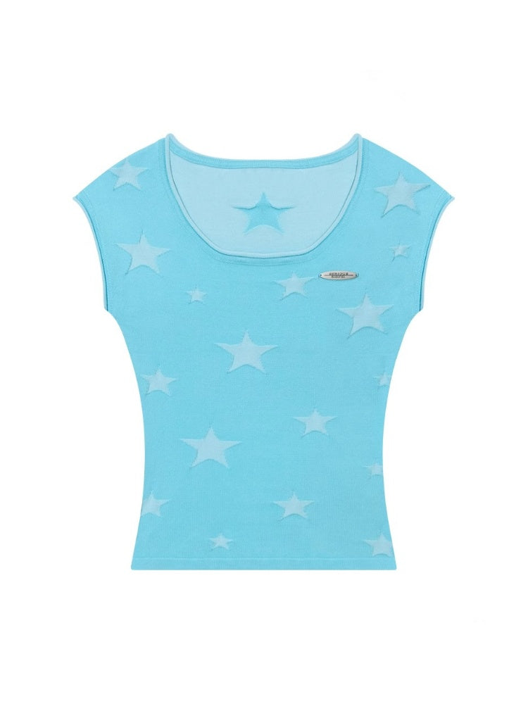 Star Embroidery Round Neck Short Sleeve T-Shirt【s0000013102】