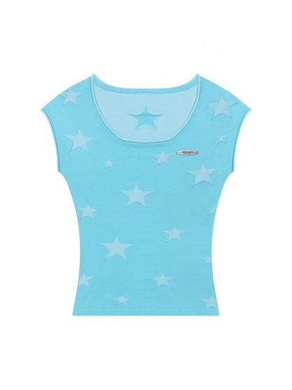 Star Embroidery Round Neck Short Sleeve T-Shirt【s0000013102】