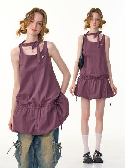 Lace-Up Bud Hem Cinched Waist Camisole Dress【s0000013108】