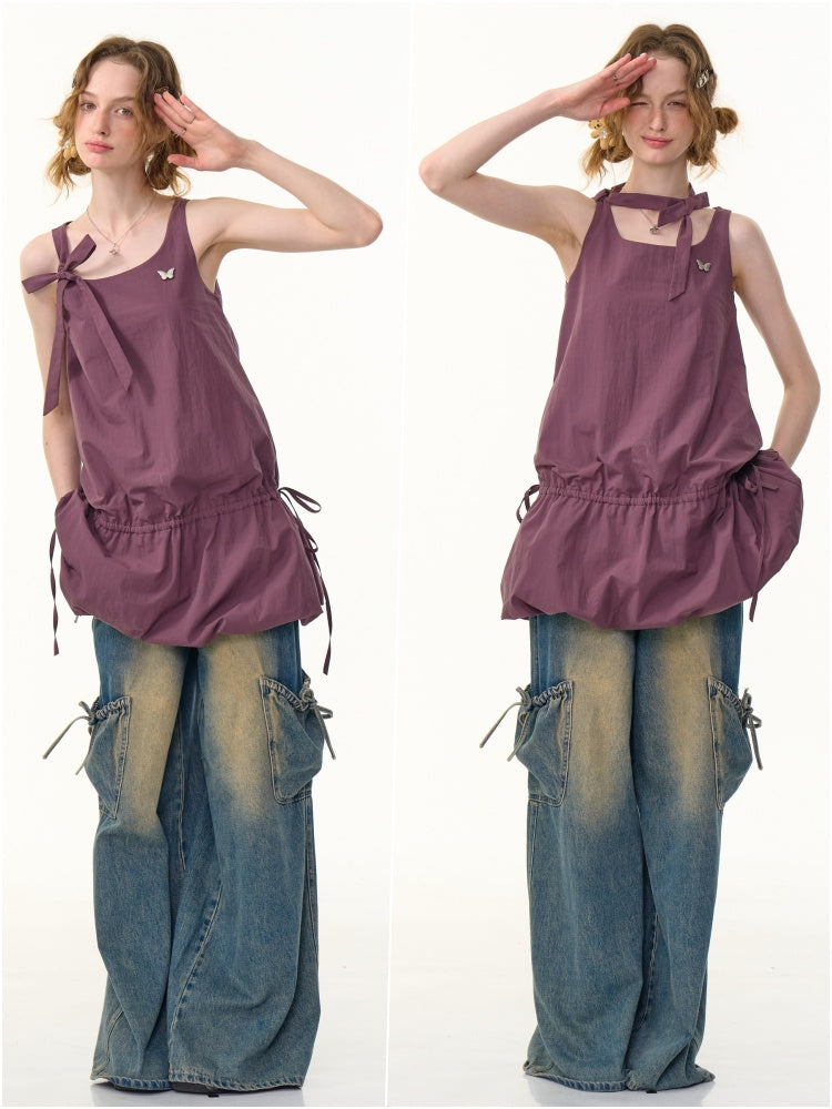 Lace-Up Bud Hem Cinched Waist Camisole Dress【s0000013108】