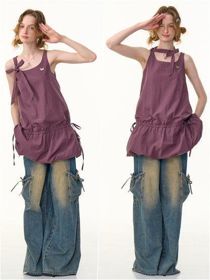 Lace-Up Bud Hem Cinched Waist Camisole Dress【s0000013108】