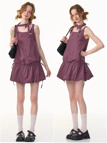 Lace-Up Bud Hem Cinched Waist Camisole Dress【s0000013108】