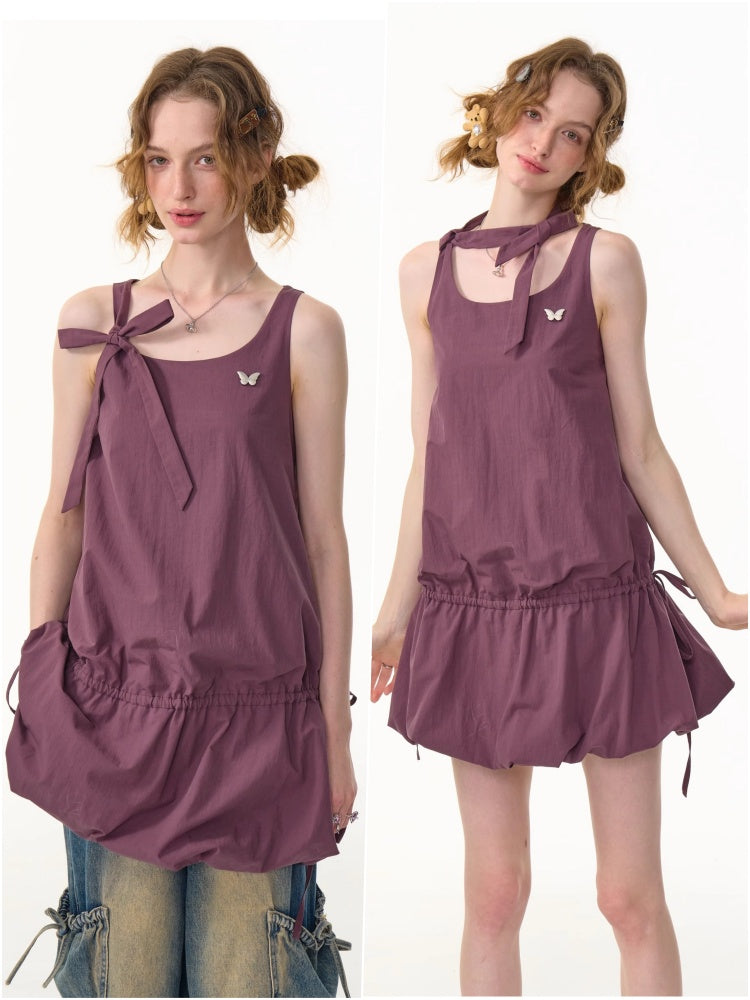 Lace-Up Bud Hem Cinched Waist Camisole Dress【s0000013108】
