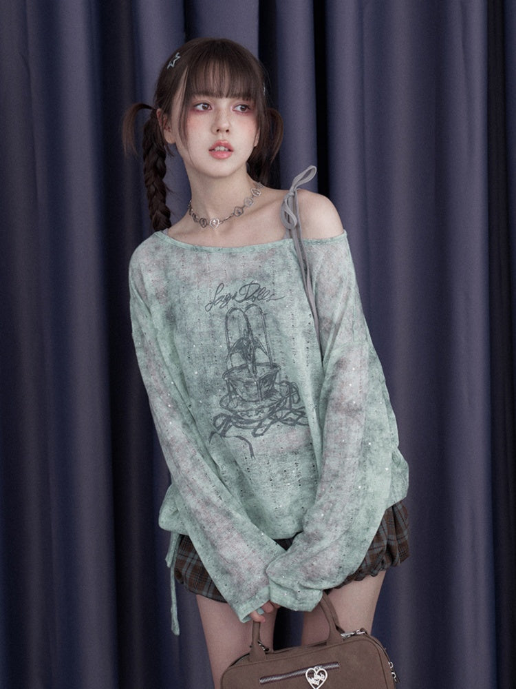 Galaxy Sprayed Printed Long Sleeved Cover-Up Tops & Camisole【s0000013113】