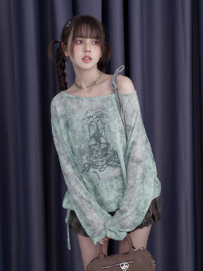 Galaxy Sprayed Printed Long Sleeved Cover-Up Tops & Camisole【s0000013113】