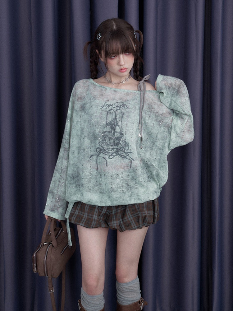 Galaxy Sprayed Printed Long Sleeved Cover-Up Tops & Camisole【s0000013113】