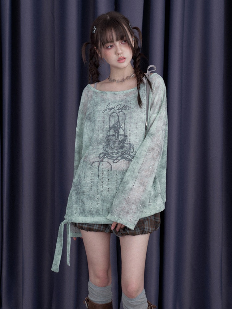 Galaxy Sprayed Printed Long Sleeved Cover-Up Tops & Camisole【s0000013113】