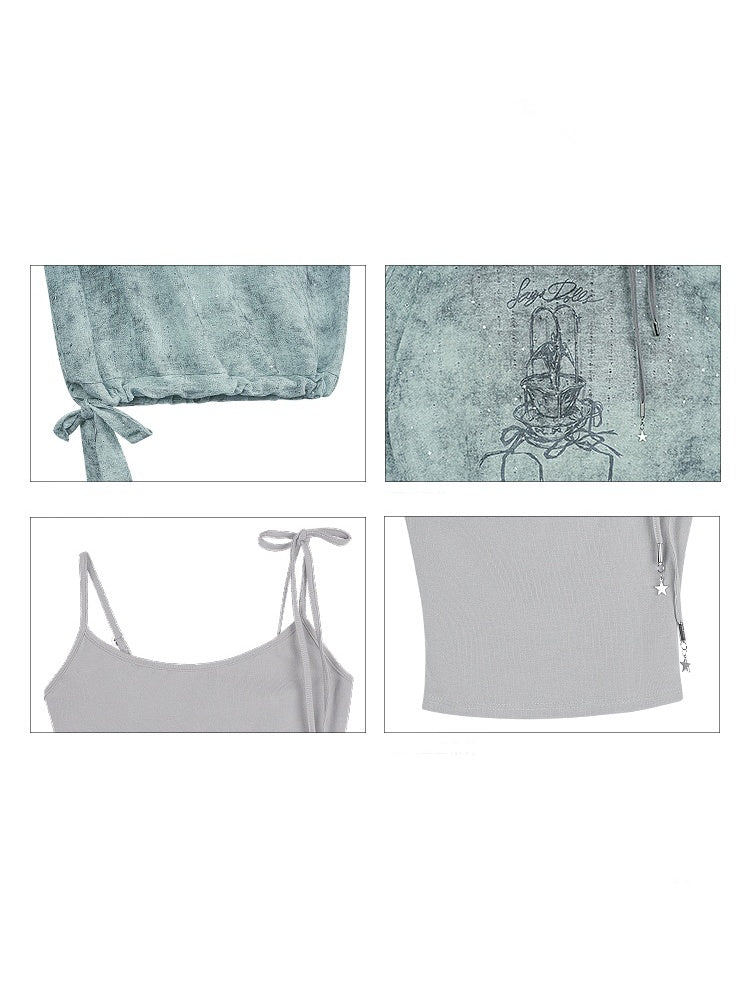 Galaxy Sprayed Printed Long Sleeved Cover-Up Tops & Camisole【s0000013113】