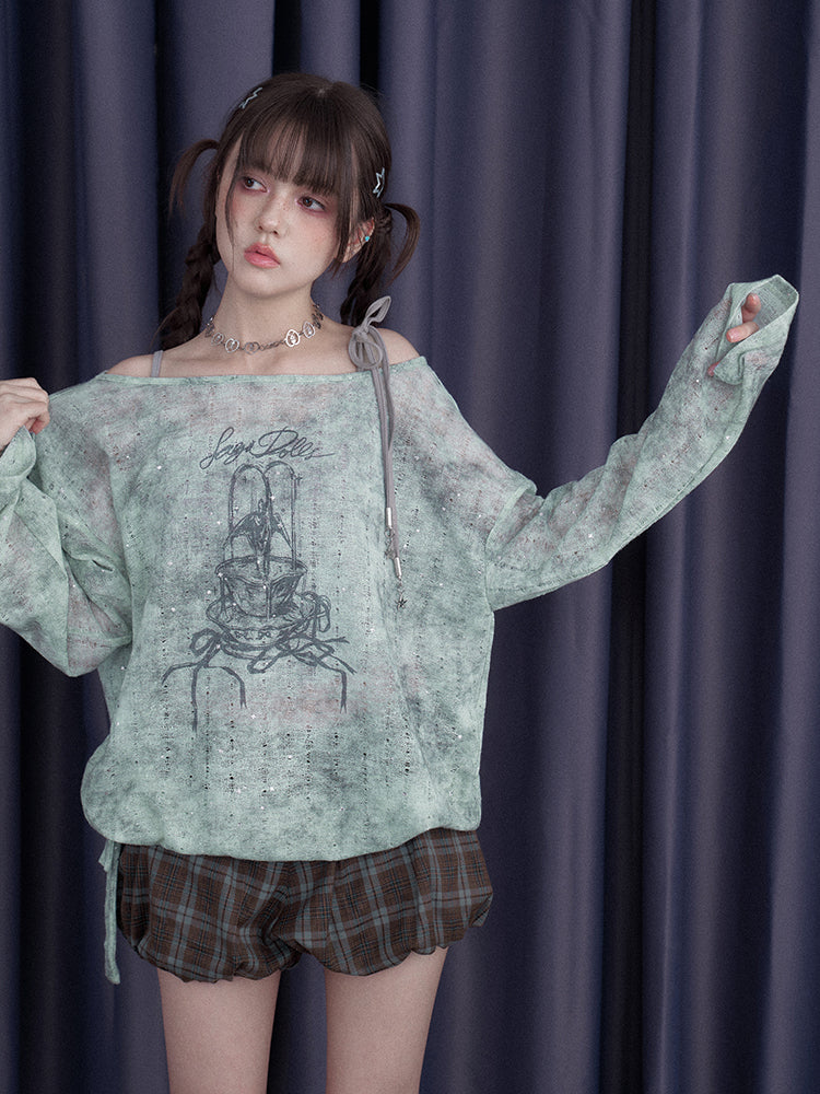Galaxy Sprayed Printed Long Sleeved Cover-Up Tops & Camisole【s0000013113】