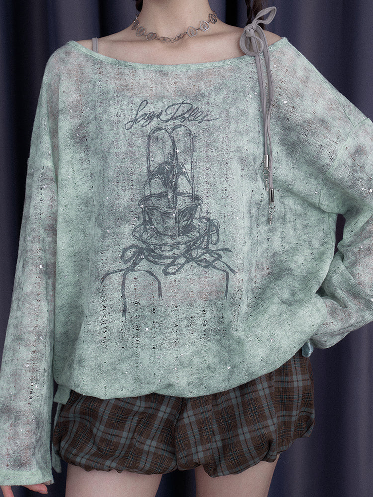 Galaxy Sprayed Printed Long Sleeved Cover-Up Tops & Camisole【s0000013113】