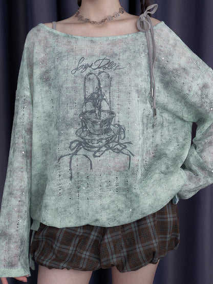 Galaxy Sprayed Printed Long Sleeved Cover-Up Tops & Camisole【s0000013113】