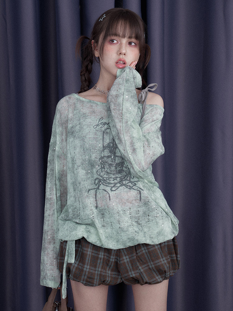 Galaxy Sprayed Printed Long Sleeved Cover-Up Tops & Camisole【s0000013113】