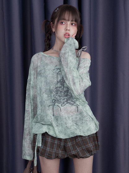 Galaxy Sprayed Printed Long Sleeved Cover-Up Tops & Camisole【s0000013113】