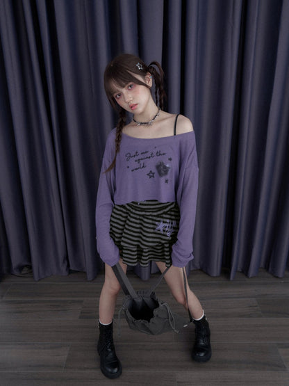 Black Cat & Star Cropped Tops【s0000013114】