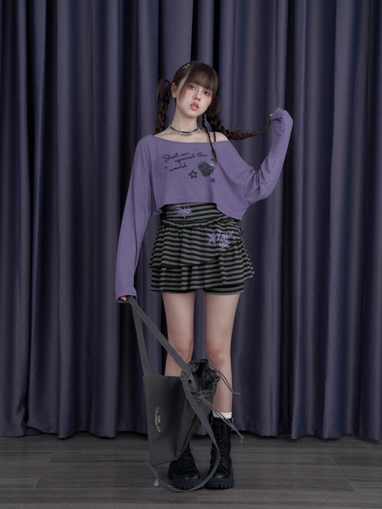 Black Cat & Star Cropped Tops【s0000013114】