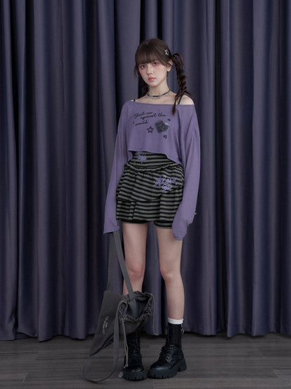 Black Cat & Star Cropped Tops【s0000013114】