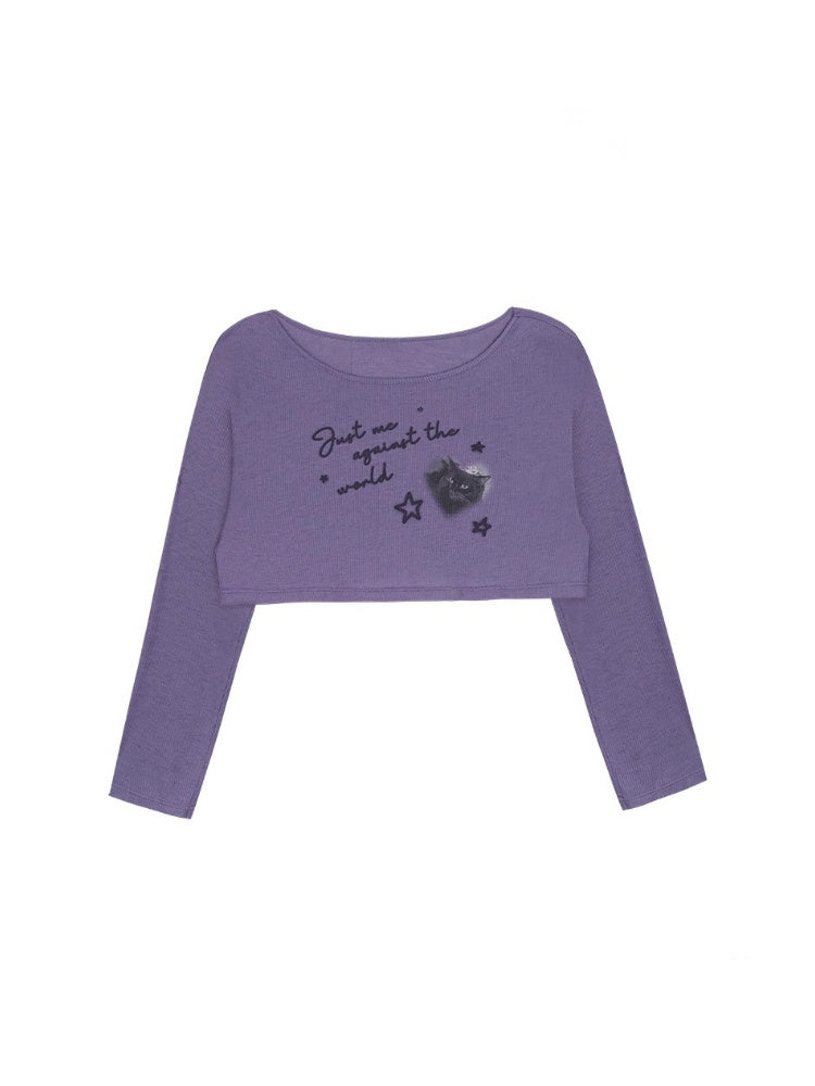 Black Cat & Star Cropped Tops【s0000013114】