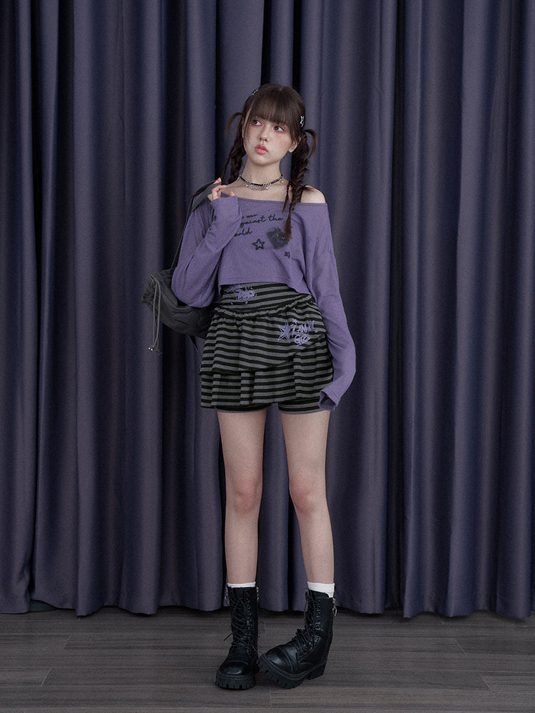 Black Cat & Star Cropped Tops【s0000013114】