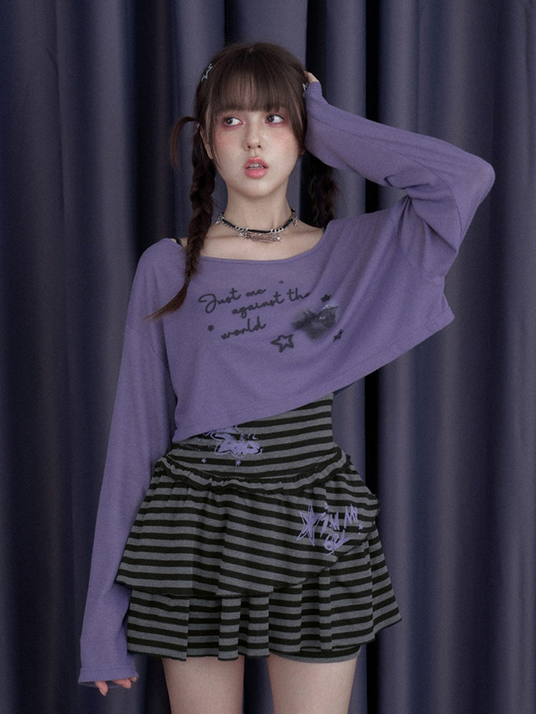 Black Cat & Star Cropped Tops【s0000013114】