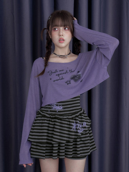 Black Cat & Star Cropped Tops【s0000013114】