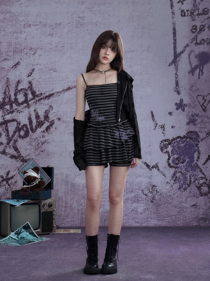 Striped Dress Shorts Scarf Three-Piece Set【s0000013115】