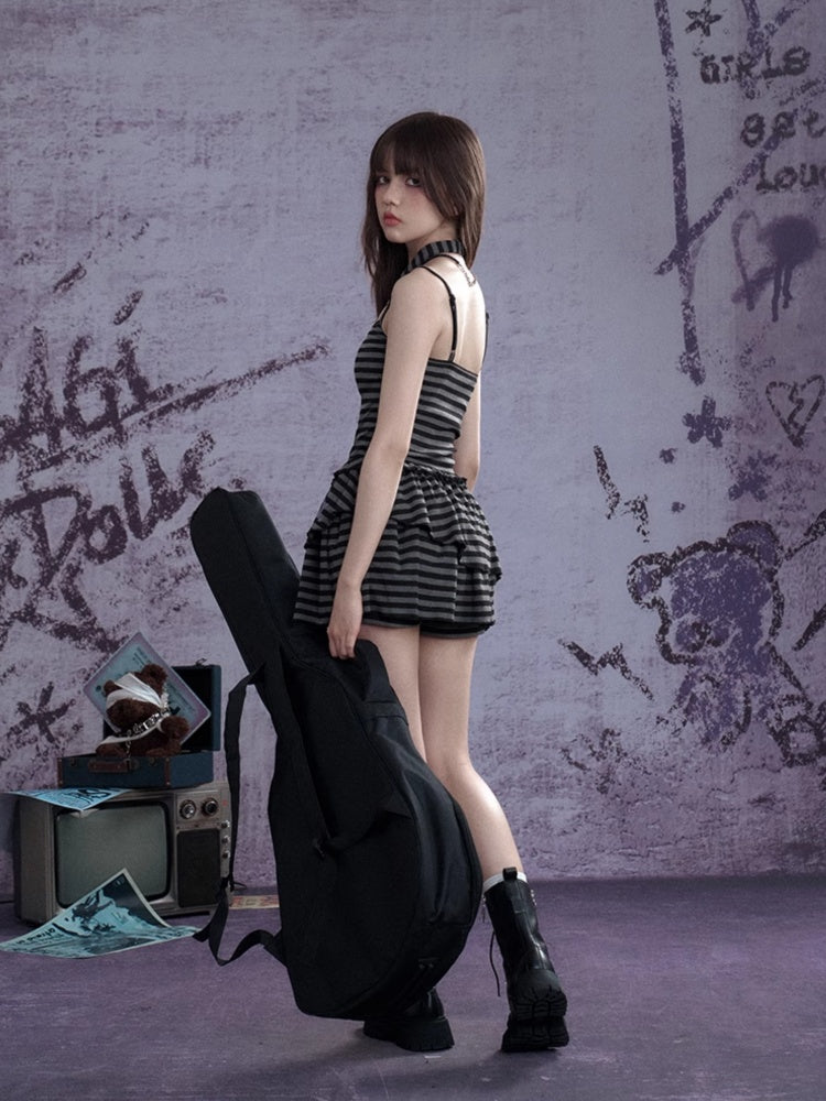 Striped Dress Shorts Scarf Three-Piece Set【s0000013115】