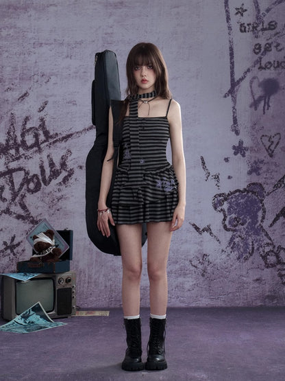 Striped Dress Shorts Scarf Three-Piece Set【s0000013115】