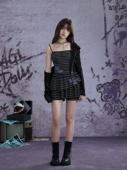 Striped Dress Shorts Scarf Three-Piece Set【s0000013115】