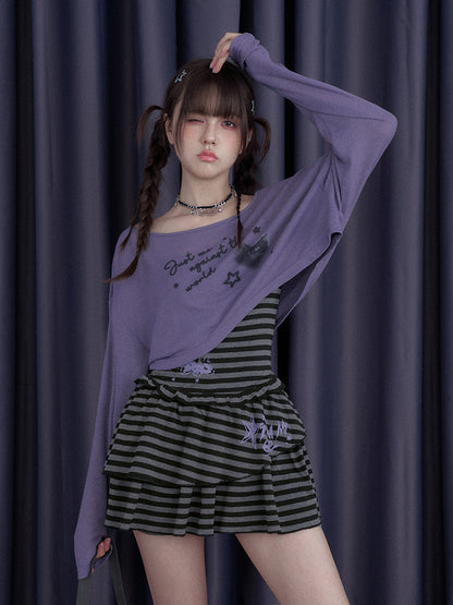 Striped Dress Shorts Scarf Three-Piece Set【s0000013115】