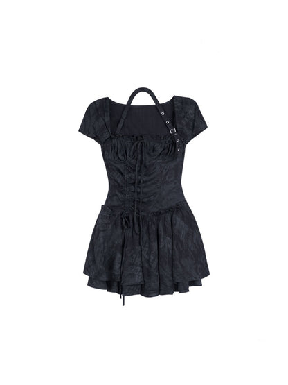 Buckle Strap Shirred Mini Dress【s0000013119】