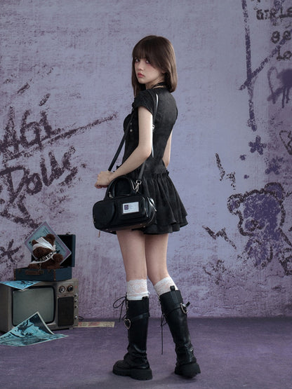Buckle Strap Shirred Mini Dress【s0000013119】
