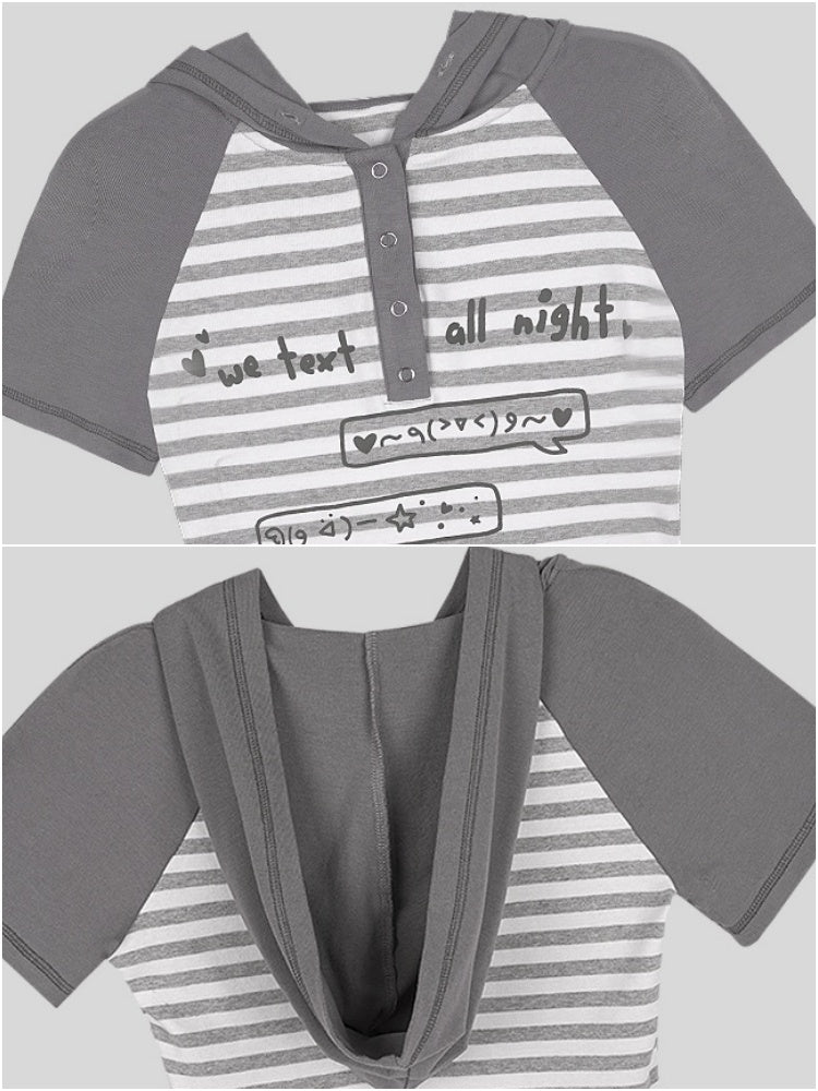 Emoji Print Hooded Striped T-Shirt【s0000013121】
