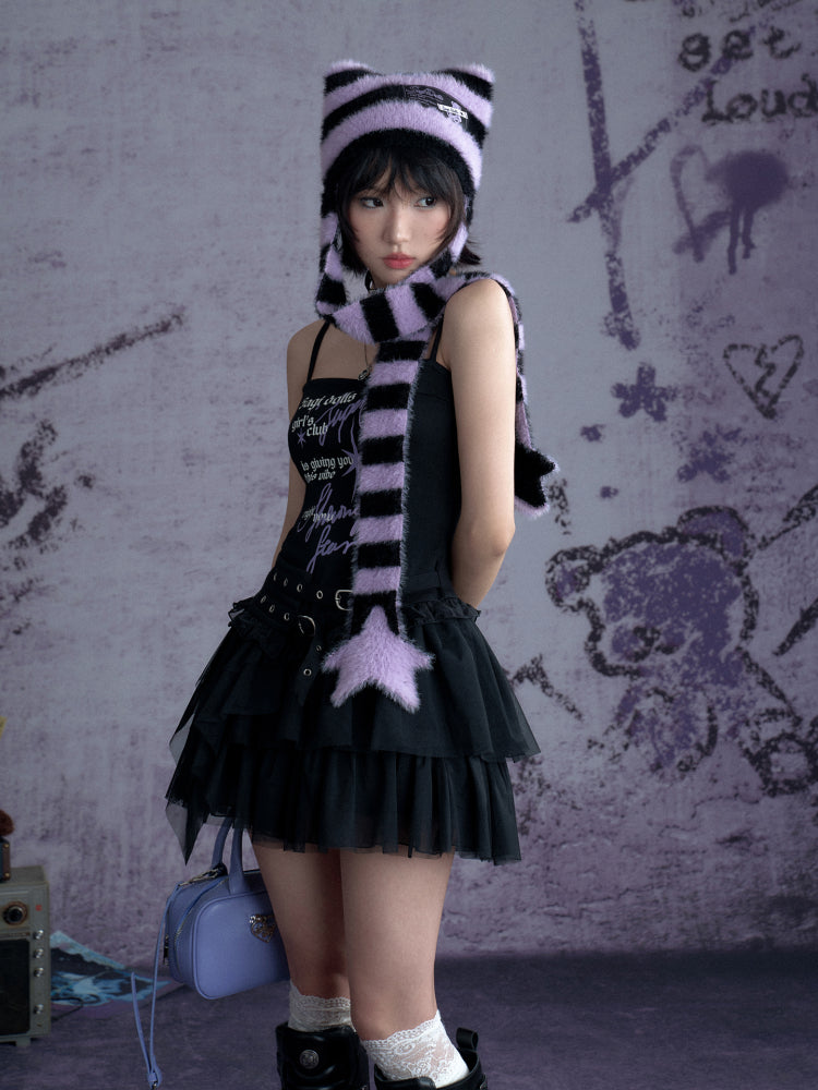 Little Devil Graffiti Print Tulle Cami Dress【s0000013122】