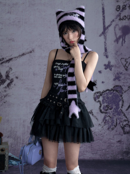 Little Devil Graffiti Print Tulle Cami Dress【s0000013122】