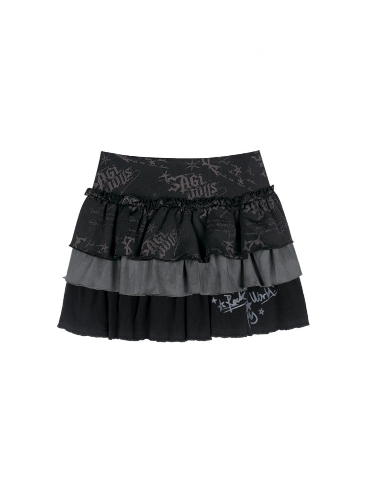 Babes Graffiti Print Cake Short Skirt【s0000013123】