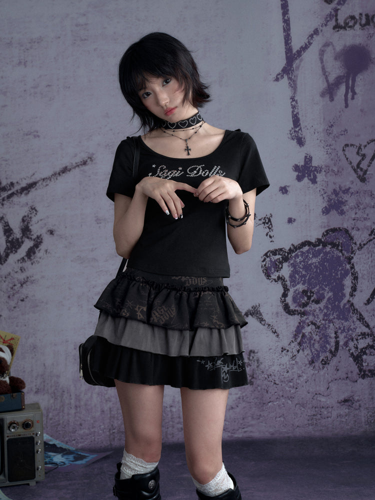 Babes Graffiti Print Cake Short Skirt【s0000013123】