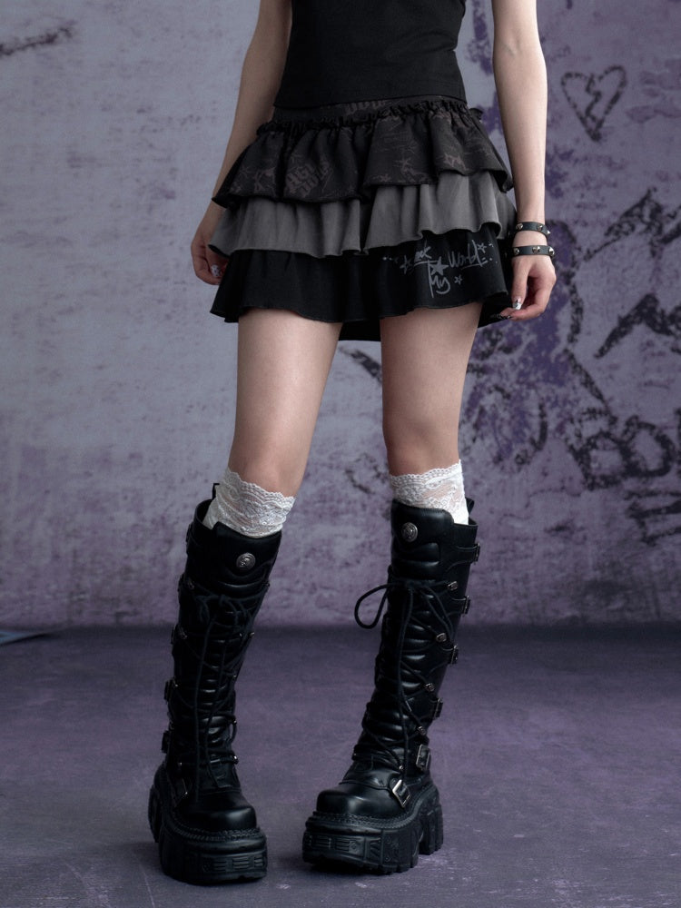 Babes Graffiti Print Cake Short Skirt【s0000013123】