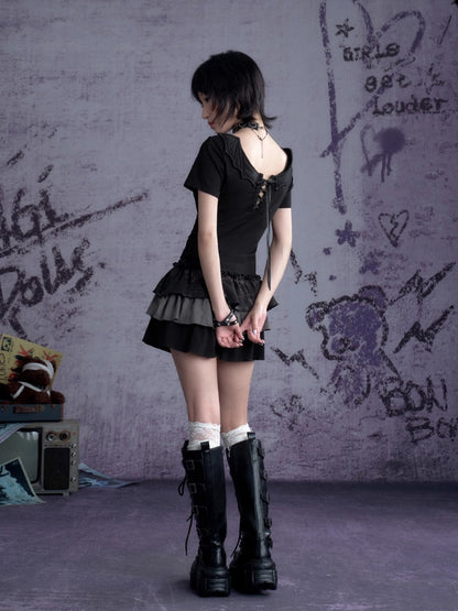 Demon Wings Back Lace-Up T-Shirt【s0000013124】