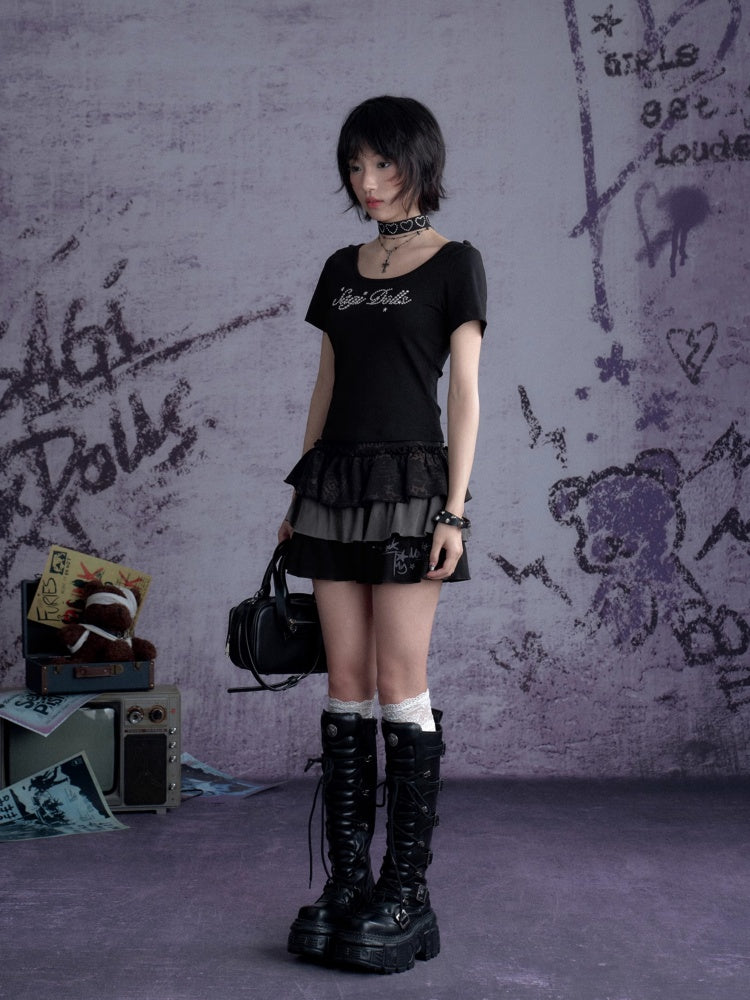 Demon Wings Back Lace-Up T-Shirt【s0000013124】