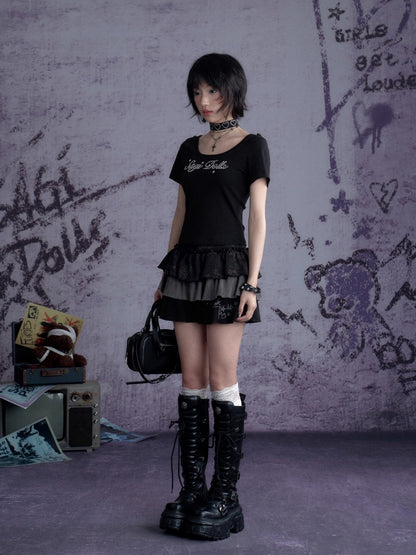 Demon Wings Back Lace-Up T-Shirt【s0000013124】