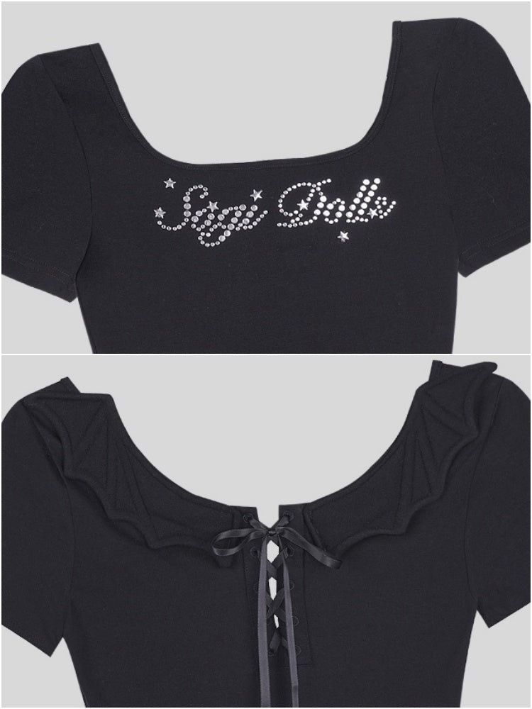 Demon Wings Back Lace-Up T-Shirt【s0000013124】