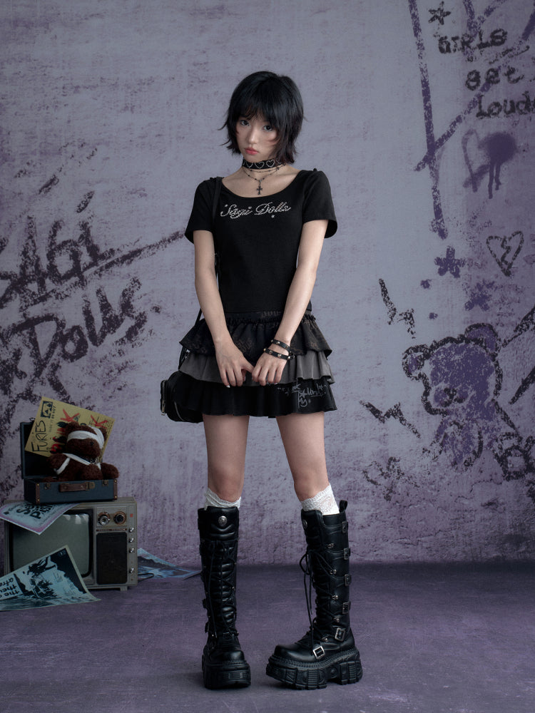 Demon Wings Back Lace-Up T-Shirt【s0000013124】