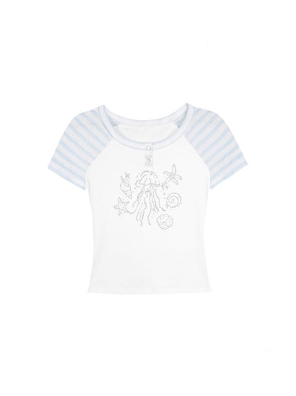 Marine Illustration Raglan Sleeve T-Shirt【s0000013125】