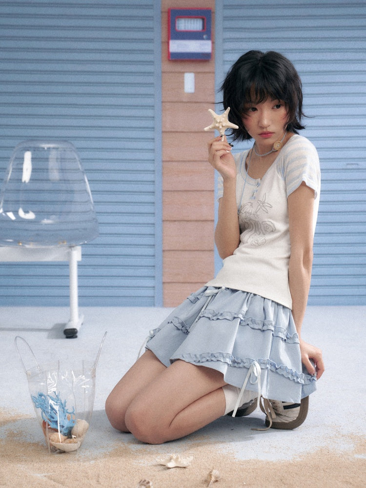 Marine Illustration Raglan Sleeve T-Shirt【s0000013125】