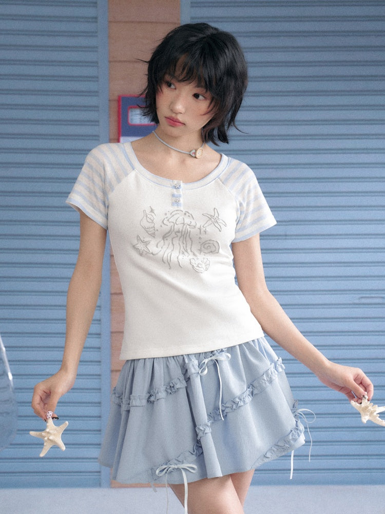 Marine Illustration Raglan Sleeve T-Shirt【s0000013125】