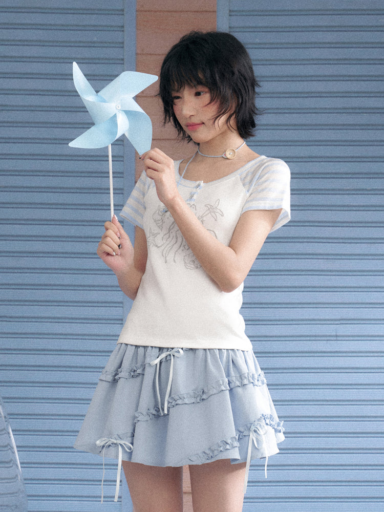 Marine Illustration Raglan Sleeve T-Shirt【s0000013125】